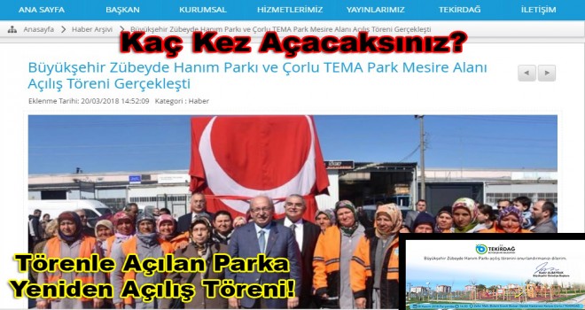 Tekirdağ Büyükşehir Aynı Parkı Törenle 2. Kez Açacak